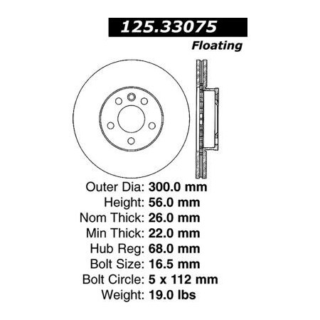 Centric Premium High Carbon Alloy Brake Rotor, Parts 125.33075